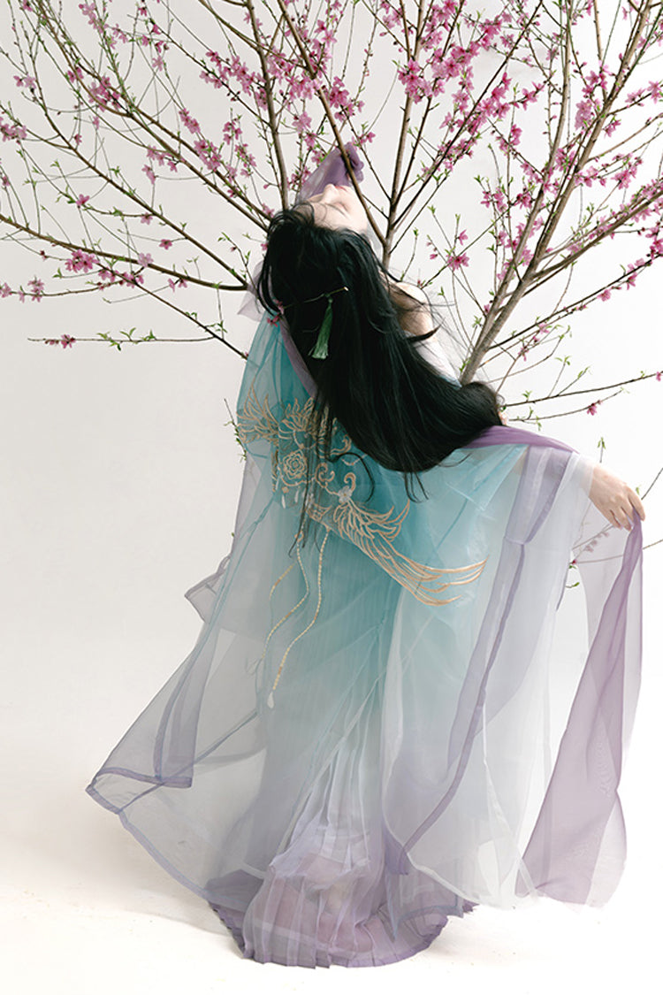 Multi-Color Off Shoulder High Waisted Embroidery Women's Classic Hanfu Dress Full Set - Product - 4
