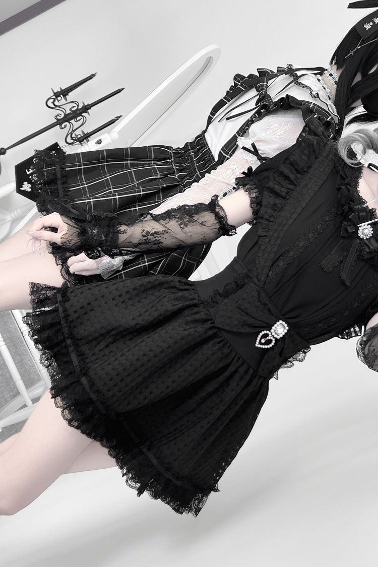 Black Ruffle Hollow Bowknot Lace Jirai Kei Japanese Skirt - Product - 7