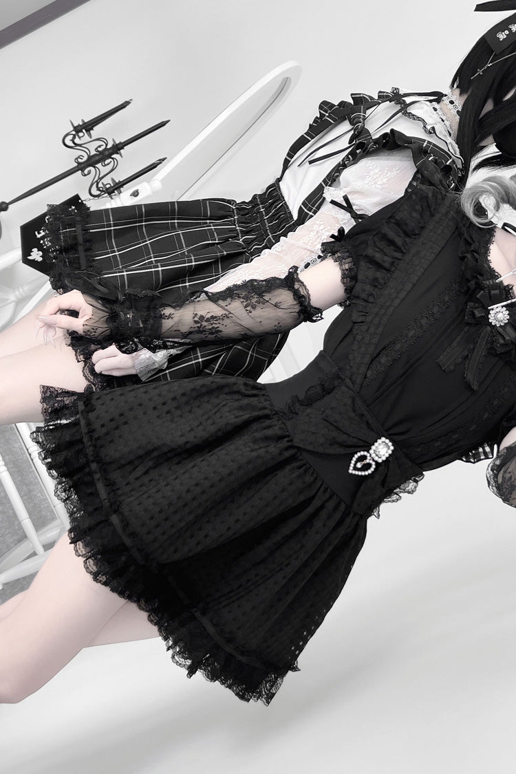 Black Ruffle Hollow Bowknot Lace Jirai Kei Japanese Skirt - Product - 7