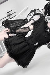 Black Ruffle Hollow Bowknot Lace Jirai Kei Japanese Skirt - Product - 7