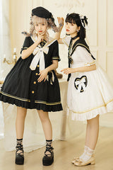 Chest Cross Striped Short Sleeve Gothic Lolita Dress - Product - 4