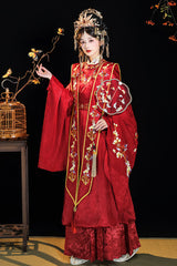 Red Chinese Style Hot Stamping Embroidery High Waisted Hanfu Dress Full Set - Product - 3