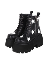 Black Five-pointed Star Print Zipper Punk Lolita Ankle Boots - Black - 1