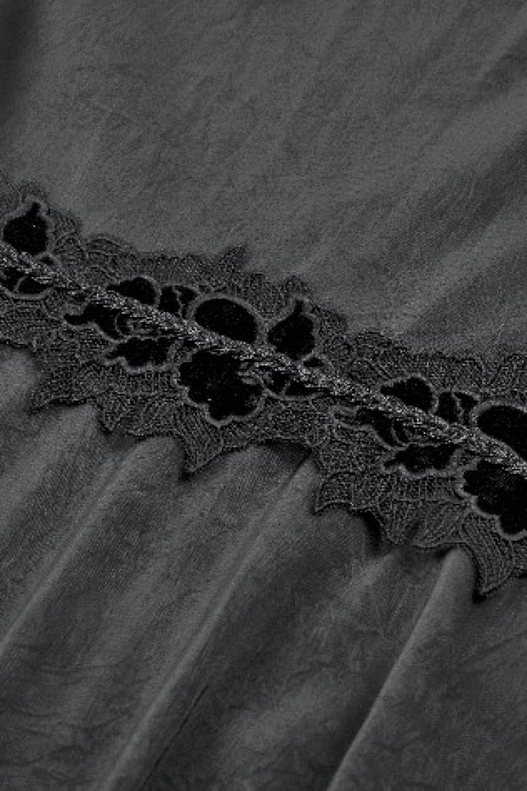 Black V Collar Long Trumpet Sleeves Lace Sheer Women's Gothic Kimono High Low Long Dress - Product - 17