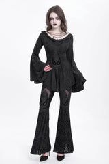 Black Long Trumpet Sleeves Print Embroidery Women's Gothic Blouse - Product - 8