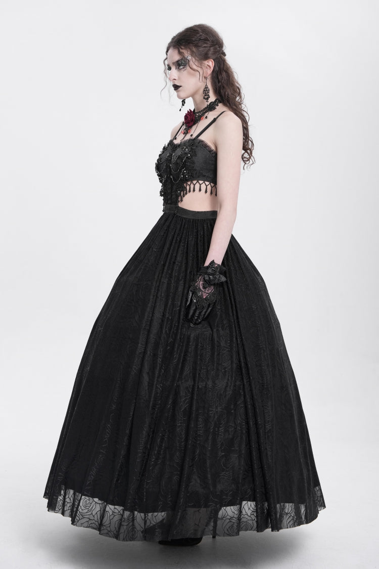 Black Jacquard Floral Embroidery Lace Ripped Women's Gothic Party Slip Dress - Product - 2