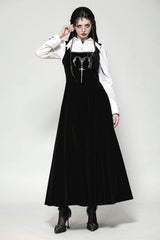 Black Horn Embroidered Lace-Up Women's Gothic Velvet Maxi Dress - Black - 1