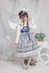 Blue Chiffon Flower Wedding Wearing Veil Princess Sweet Lolita JSK Dress - Product - 3
