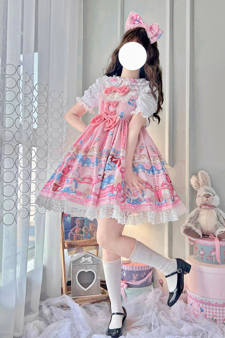 Pink Doll Playground Print Ruffle Bowknot Sweet Lolita Jsk Dress - Product - 2