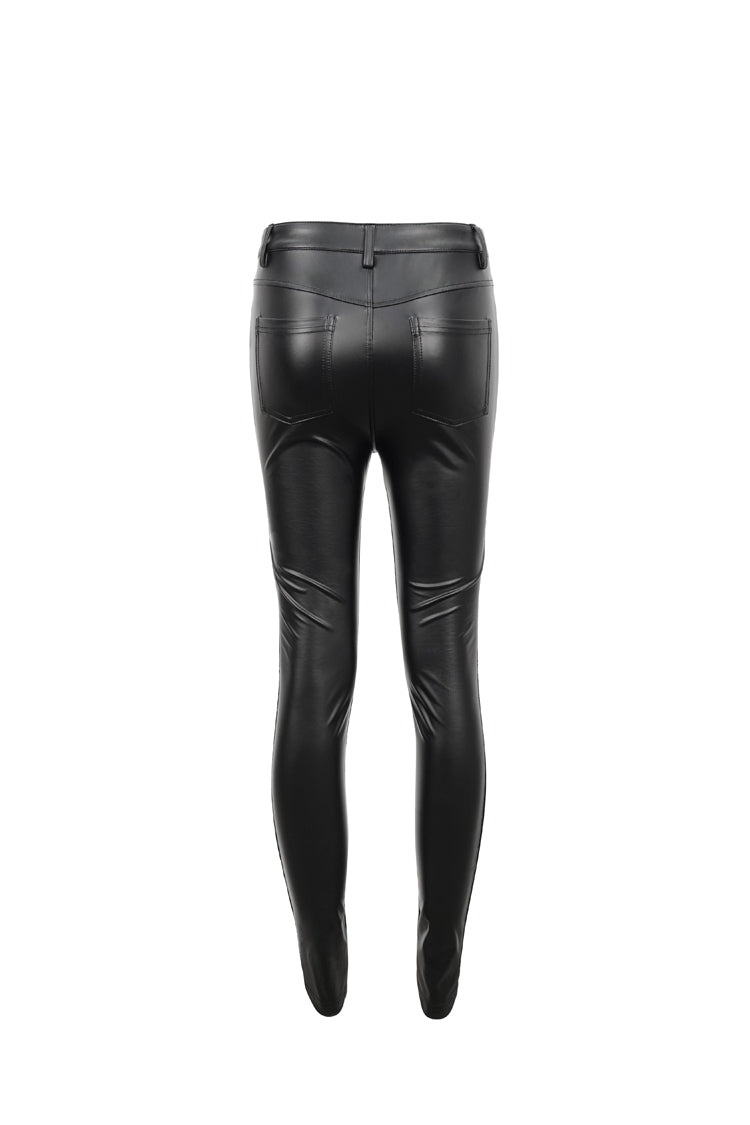 Black Flocked Stretch Slim Thigh Lace String Adjustable Women's Gothic Leggings - Product - 9