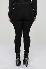 Black Elasticity Knitting Holes Design Cross Tied Rope Decoration Sexy Tight Women's Plus Size Punk Trousers - Product - 3