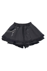 Black [Hymn of the Cross] Long Sleeves Printed Ruffled Asymmetric Chain-Decorated Gothic Jirai Kei Skirt Set - Short Skirt - 15