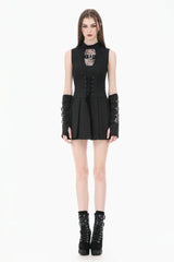 Black Sleeveless Cut-Out Cobweb Sheer Mesh Lace-Up Women's Punk Mini Dress - Product - 6