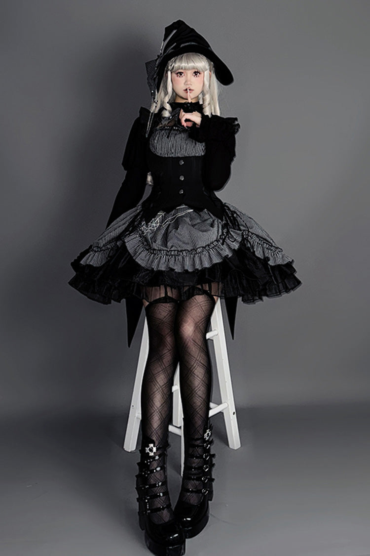 Grey [Potions] Sleeveless Triple-Layered Ruffle Bowknot Lace Gothic Lolita Dress 2 Colors - Product - 7