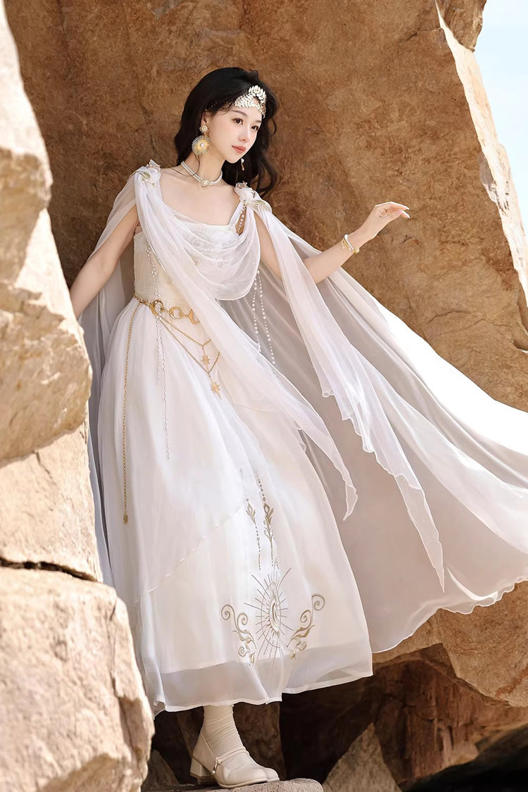 White [Aurelia of the Holy Light] Square Collar Printed Embroidered Chain-Decorated Sweet Elegant Lolita Dress - Product - 9