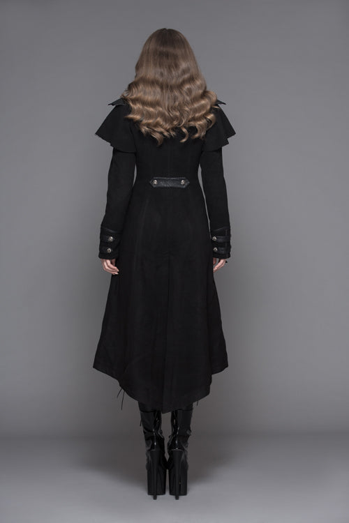 Black Fake Two Pieces Game Style Woollen Womens Punk Coats - Product - 6