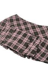 Pink/Brown Buckled Plaid Women's Punk Pleated Mini Skirt - Product - 16