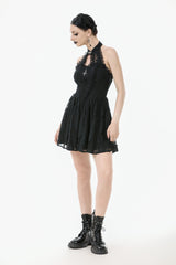 Black Off Shoulder Halterneck Sleeveless Lace Women's Gothic Short Dress - Product - 10