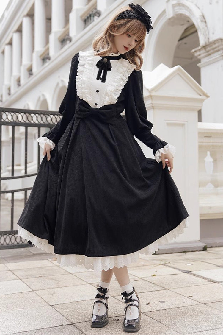 Black/White Silent Poetry Nun Long Sleeves Bowknot Autumn Winter Gothic Lolita Dress - Product - 4