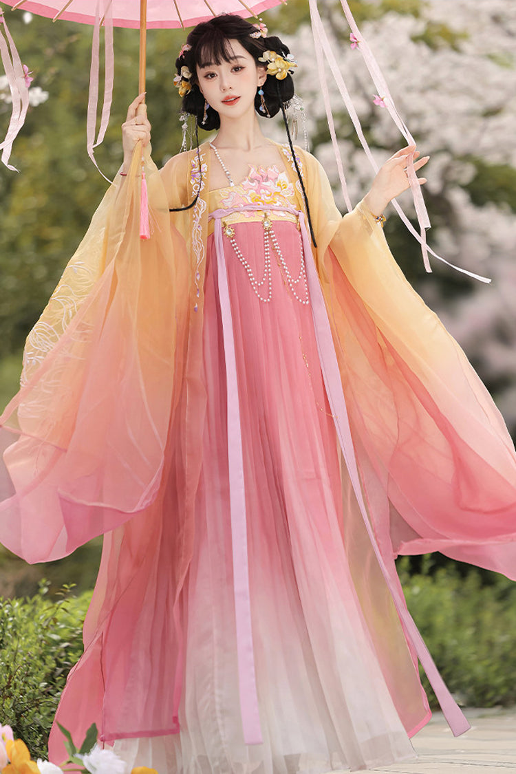 Yellow/Pink [Legends of the Tang Dynasty] High Waisted Printed Embroidered Women's Classic Hanfu Dress Set - Product - 3