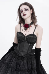 Black Sleeveless Ruffle Embroidery Lace-Up Women's Gothic Tank Top - Product - 2