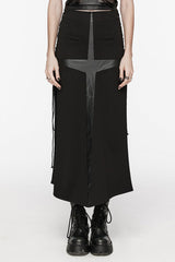 Black Cross Print Stitching Lace-Up Women's Steampunk Skirt - Black - 1