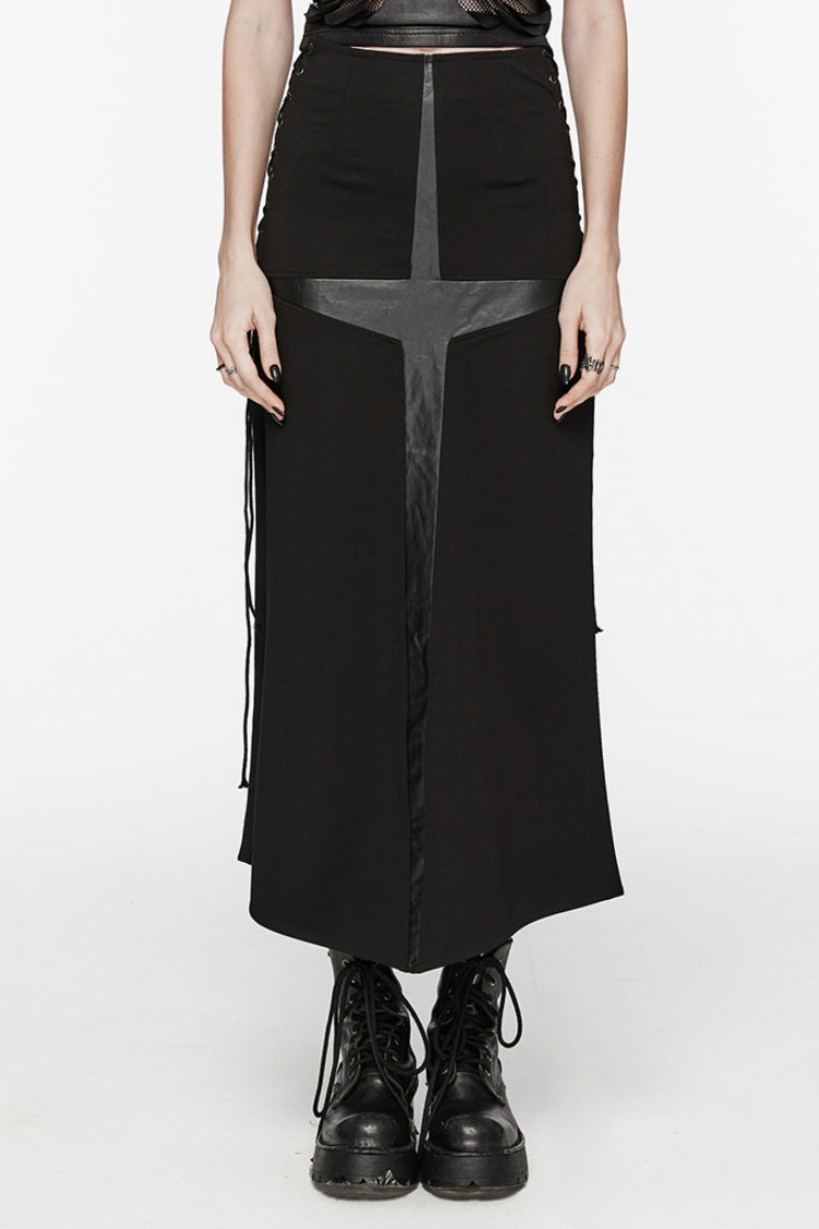 Black Cross Print Stitching Lace-Up Women's Steampunk Skirt - Black - 1