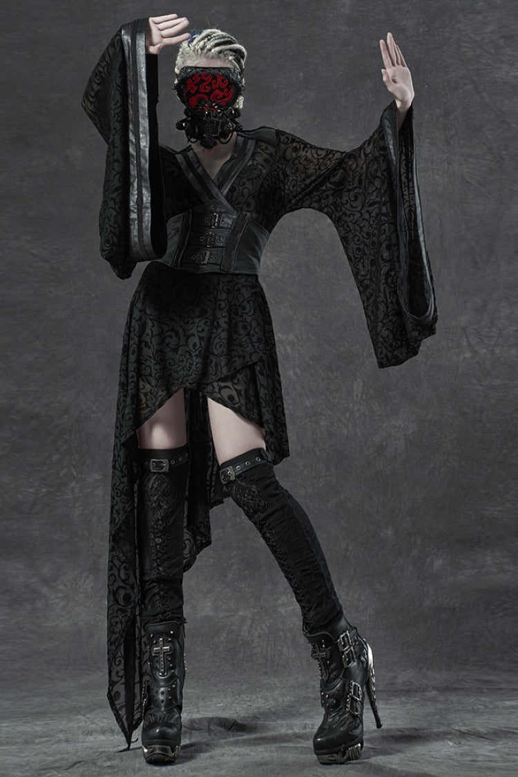 Black Embroidery Ripped Women's Gothic Leg Warmers - Product - 4