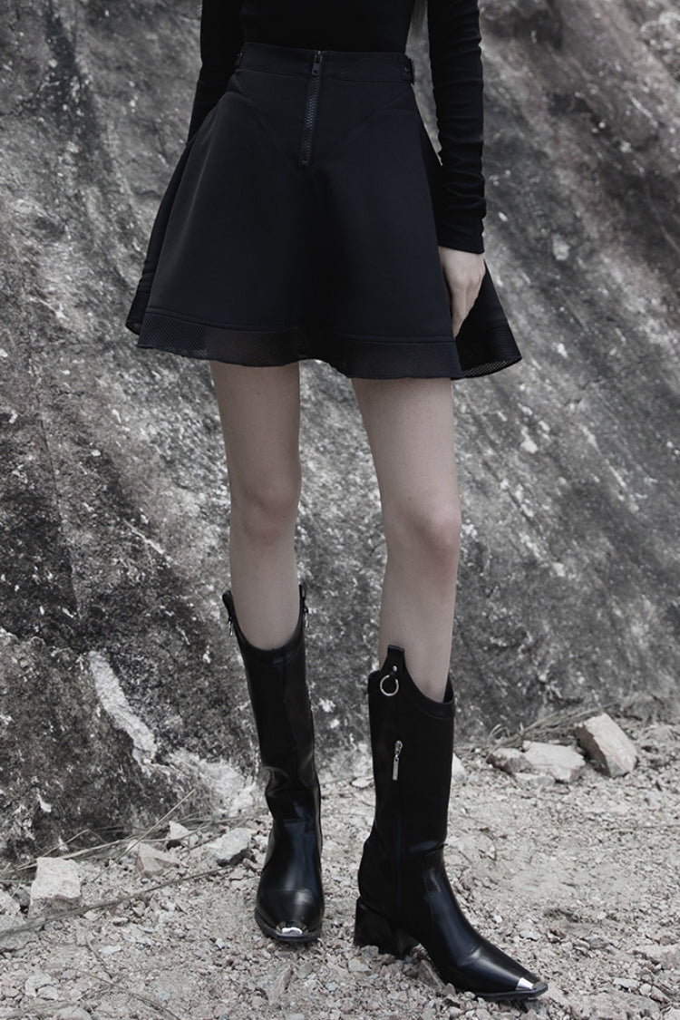 Plaid Print Stitching Mesh Women's Gothic College Style Skirt 2 Colors - Black - 3