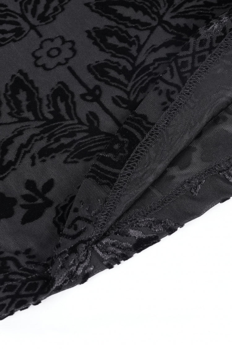 Black Stand Collar Hollow Embroidery Lace Women's Gothic Blouse - Product - 11