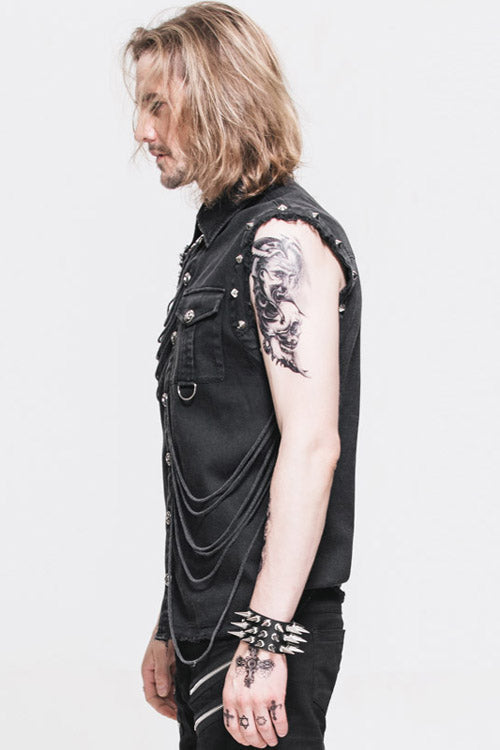 Black Rock Unedged Sleeveless Faded Mens Punk Blouse - Product - 2