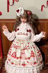 Mint Strawberry Dessert Print High Waisted Ruffle Bowknot Sweet Lolita JSK Dress 4 Colors - Product - 8