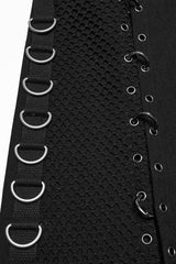 Black Faux Leather Stitching Lace-Up Irregular Mesh Men's Gothic Kilt - Product - 6