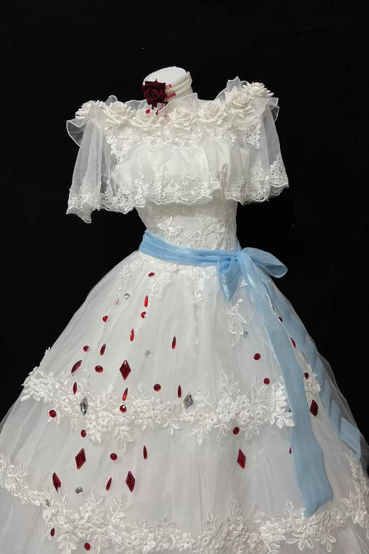 White [Illusory Mirror Image] Off Shoulder Sleeveless Jacquard Lace Gothic Lolita Jsk Dress - Product - 2