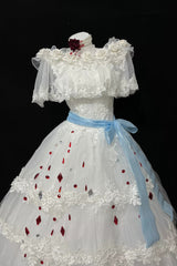 White [Illusory Mirror Image] Off Shoulder Sleeveless Jacquard Lace Gothic Lolita Jsk Dress - Product - 2