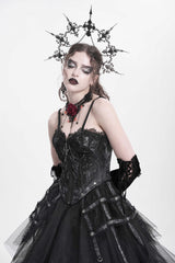Black Sleeveless Embroidery Lace Chain Women's Gothic Vest - Product - 4