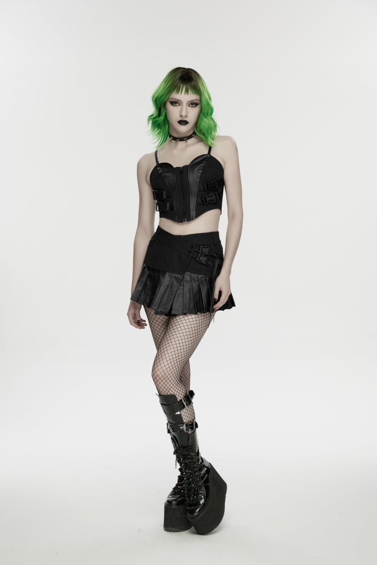 Black Asymmetric Buckled Pleated Women's Punk Skirt - Product - 5
