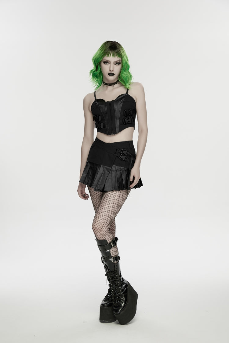 Black Asymmetric Buckled Pleated Women's Punk Skirt - Product - 5
