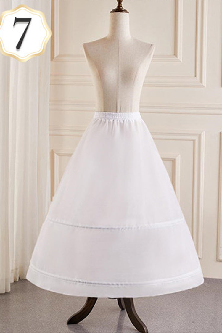 White Multi-Layered Hanayome Fishbone Sweet Lolita Long Petticoat - White(Version-7) - 8
