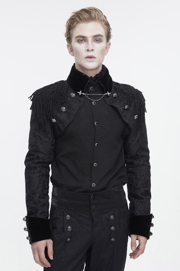Black Tassels Swallow Tailed Men's Gothic Jacket - Black - 1