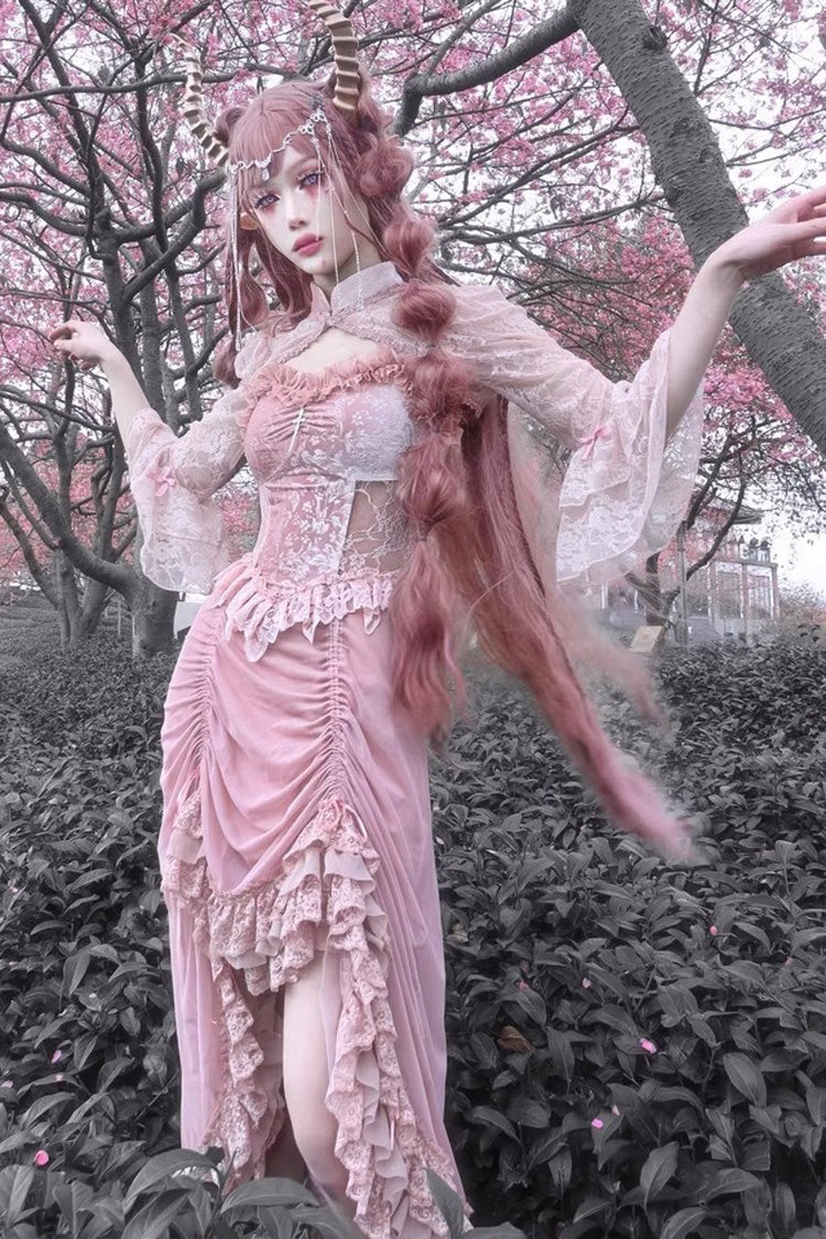 Pink Cherry Nightmare V Collar High Waisted Gothic Lolita JSK Dress - Product - 3