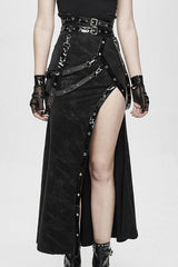 Black High Side Slit Sexy With Adjusted Loops Womens Gothic Half Skirts - Black - 1