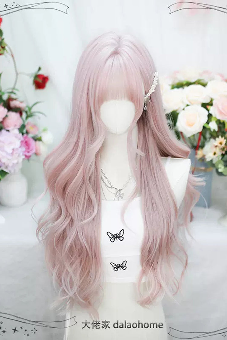 Pink Short Bangs Sweet Lolita Long Curly Wigs - Product - 3
