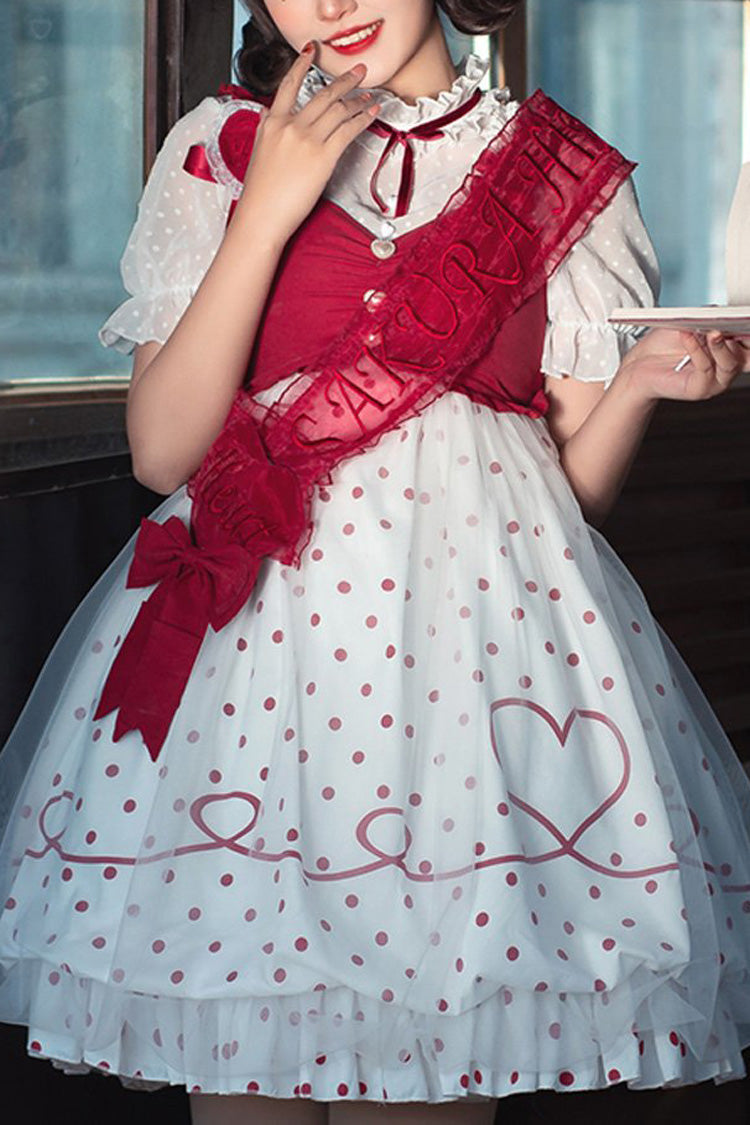 Red Hollow Love Polka Dot Print Sakurahime Sweet Lolita Dress - Product - 1