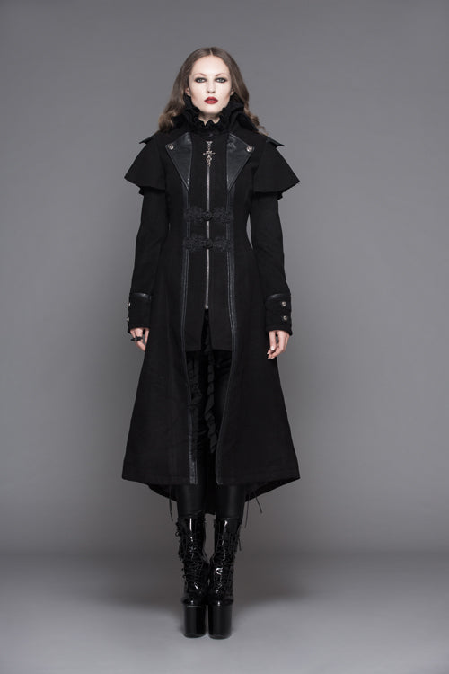 Black Fake Two Pieces Game Style Woollen Womens Punk Coats - Product - 3