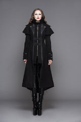 Black Fake Two Pieces Game Style Woollen Womens Punk Coats - Product - 3