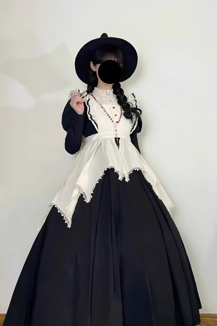 Black/White Nun Style Maid Long Puff Sleeves Slim Gothic Lolita Dress - Product - 7