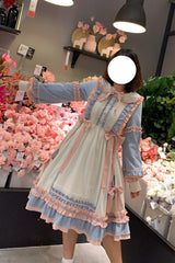 Blue/Pink [Sweetheart Puff] Doll Collar Long Sleeves Ruffle Bowknot Sweet Plus Size Lolita Dress - Product - 8