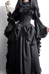 Black [Sleepwalking] Long Hime Sleeves Stitching Lace Plus Size Gothic Elegant Lolita Skirt Set - Product - 3