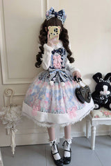 Dark Blue [Candy Mary Cat] Printed Ruffled Embroidered Bow Lace Sweet Lolita Jsk Dress - Dark-Blue - 1